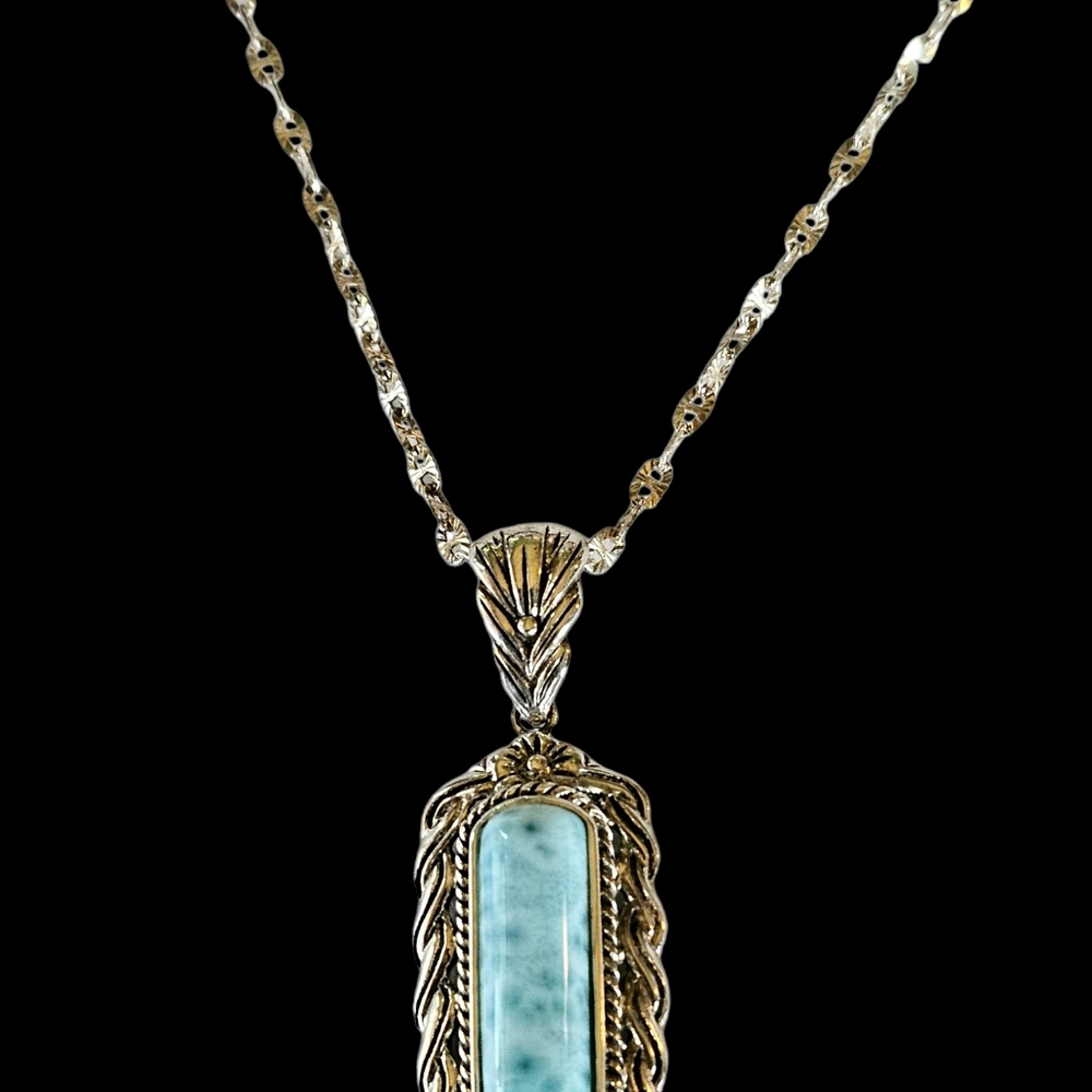 Vintage Genuine Larimar Pendant with Sterling Silver Necklace! - Picture 6 of 7